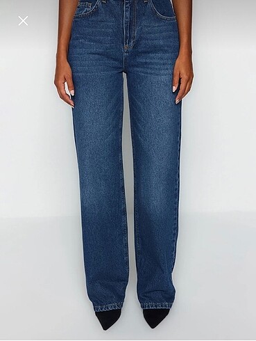 34 Beden Koyu Mavi Yüksek Bel Wide Leg Jeans