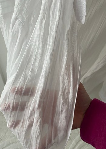 Beyaz, Salaş, Keten Kadın Gömlek - Görsel 5