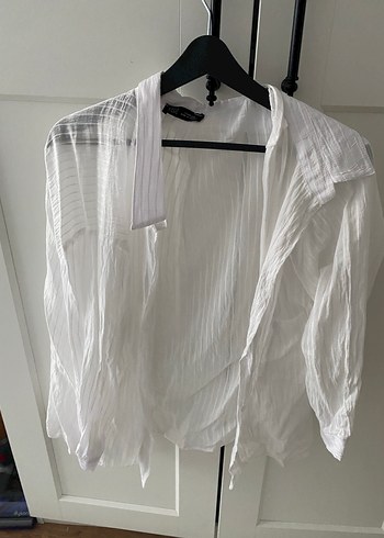 Beyaz, Salaş, Keten Kadın Gömlek - Görsel 2