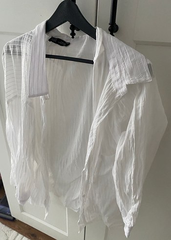 Beyaz, Salaş, Keten Kadın Gömlek - Görsel 3