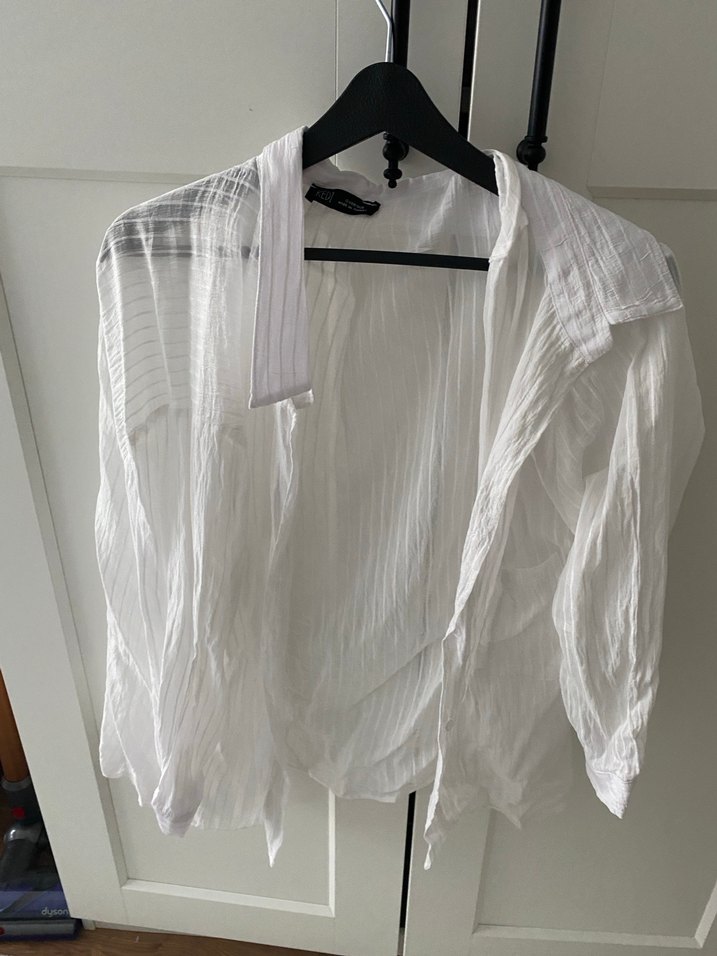 Beyaz, Salaş, Keten Kadın Gömlek - Görsel 2