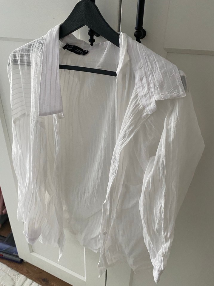 Beyaz, Salaş, Keten Kadın Gömlek - Görsel 3