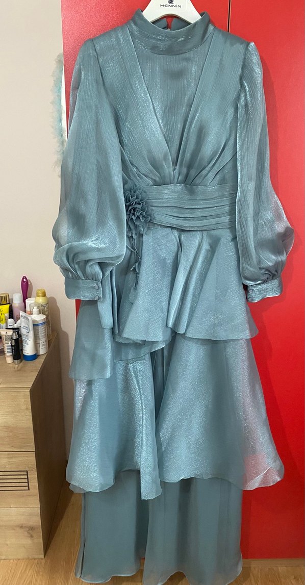 Uzun Drapeli Abiye Elbise - Görsel 2