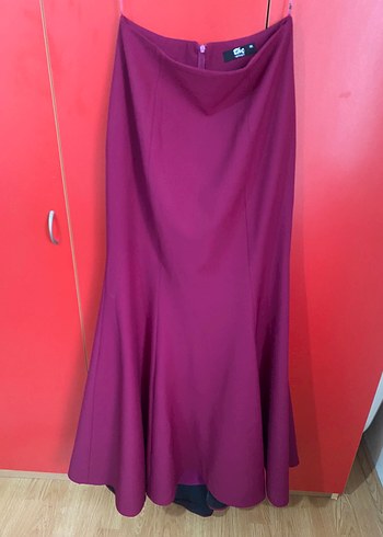 Uzun Bordo Straplez Nakışlı Abiye - Görsel 4