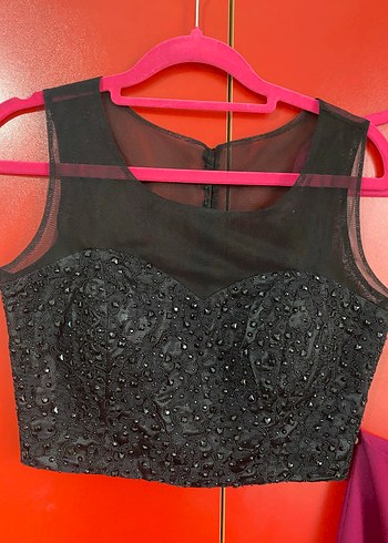 Uzun Bordo Straplez Nakışlı Abiye - Görsel 2