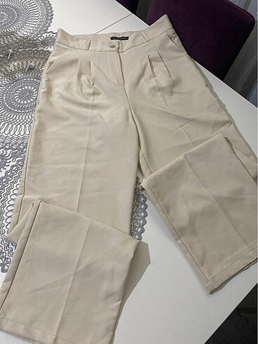 40 Beden camel Renk Palazzo krem kumaş pantolon