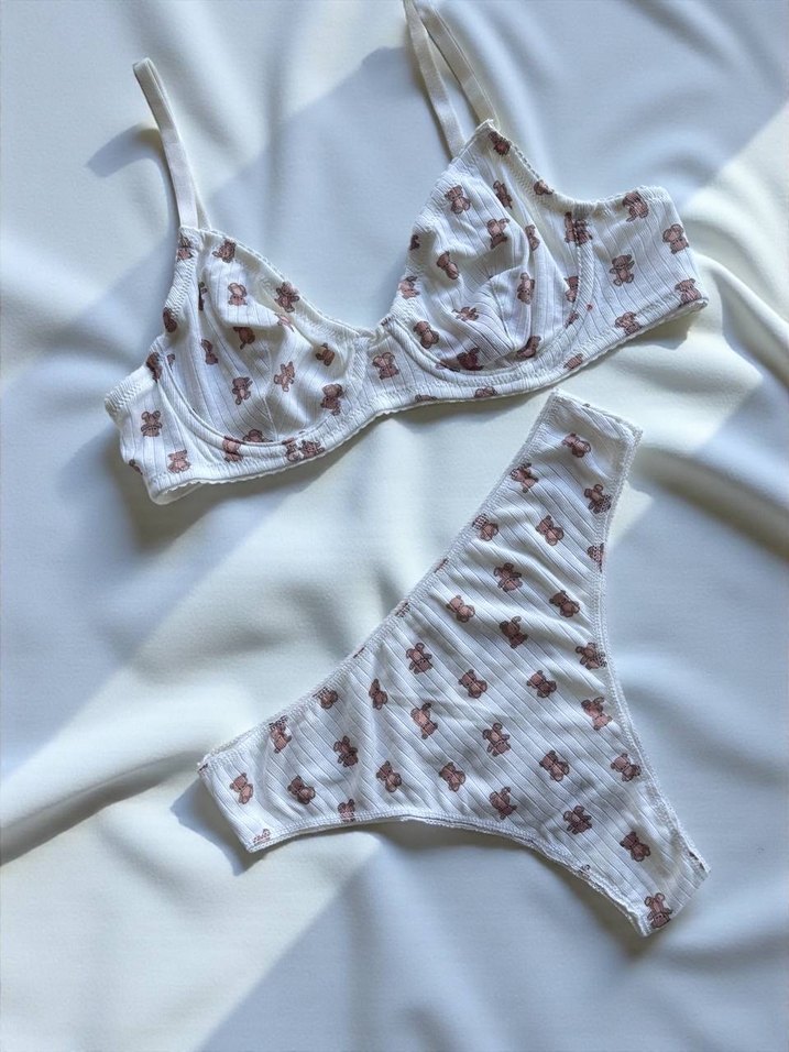 Çiçek Desenli Vintage Parisian Sütyen Seti - Görsel 3