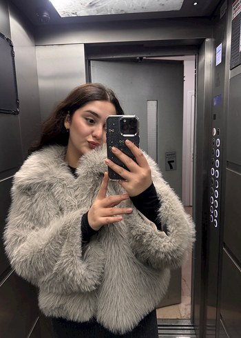 Gri Kadın Suni Kürk Midi Ceket - Görsel 2