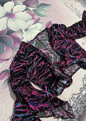 Kadın Çok Renkli Gotik Drapeli  bluz - Görsel 2