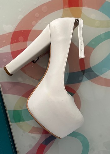 Beyaz Platform Topuklu Kadın Ayakkabı gelin ayakabısı - Görsel 3