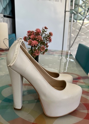 Beyaz Platform Topuklu Kadın Ayakkabı gelin ayakabısı - Görsel 5