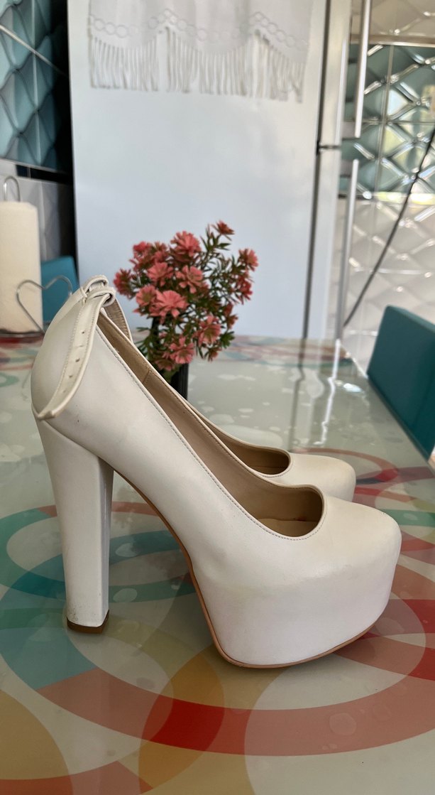 Beyaz Platform Topuklu Kadın Ayakkabı gelin ayakabısı - Görsel 5