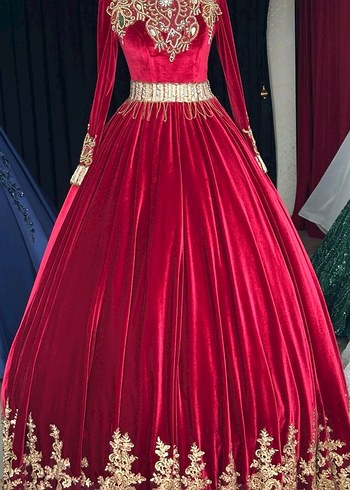 Bordo Uzun Kollu Nakışlı Kadın Kına Elbisesi - Görsel 2