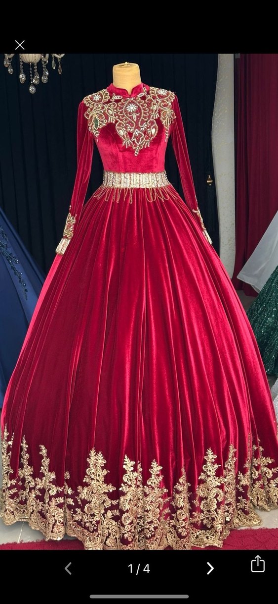 Bordo Uzun Kollu Nakışlı Kadın Kına Elbisesi - Görsel 2