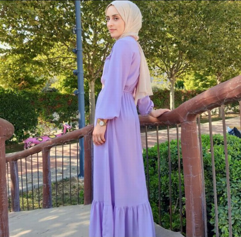 Uzun Lila Fırfırlı Bohem Elbise - Görsel 2