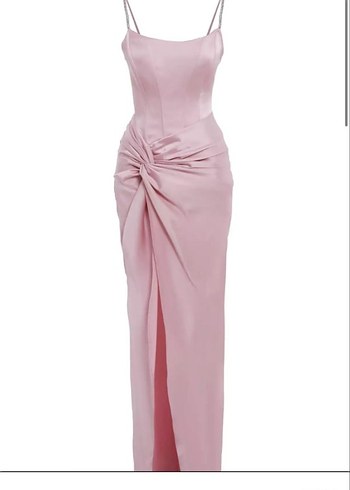 Pembe Drapeli Uzun İpek Elbise