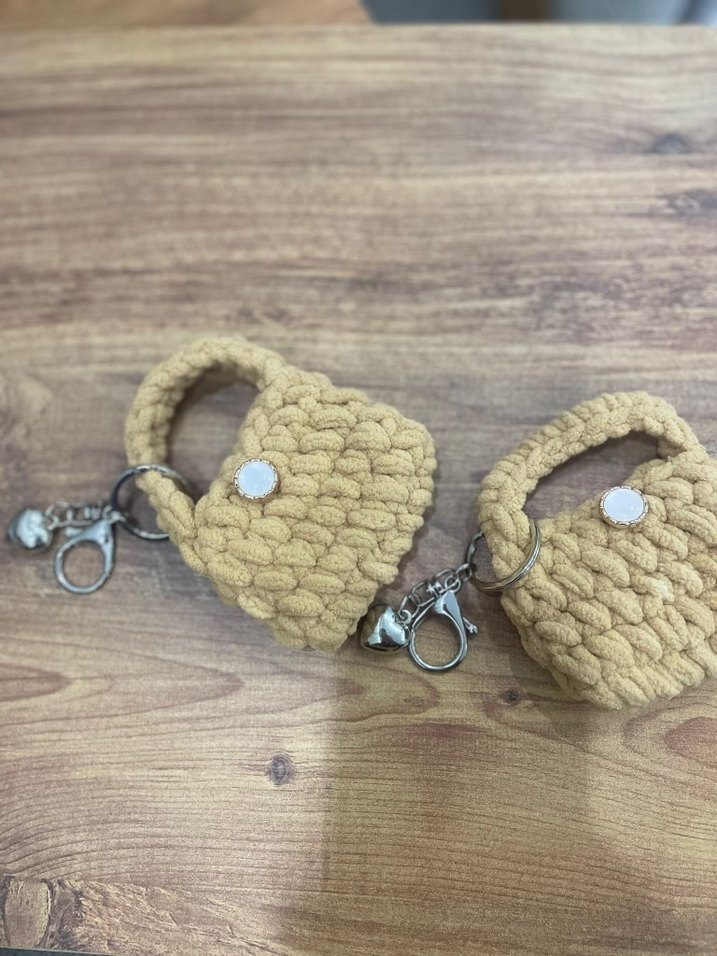 Bej Örgü Kadın Çanta Anahtarlık - Görsel 2