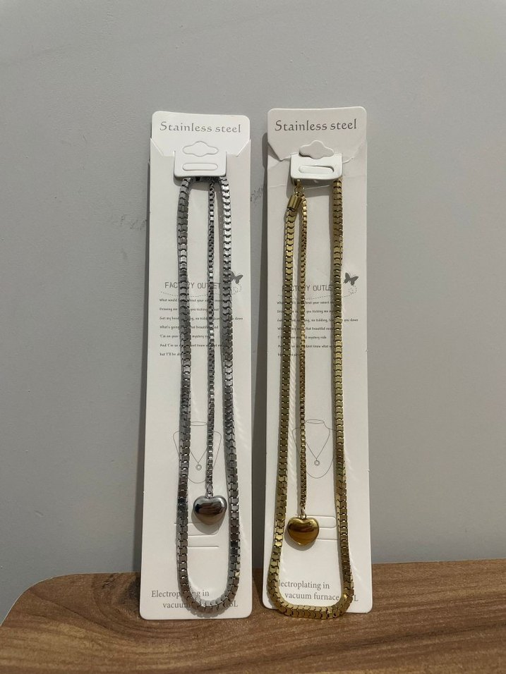 Zincir Detaylı Midi Kolye - Altın ve Gri - Görsel 2