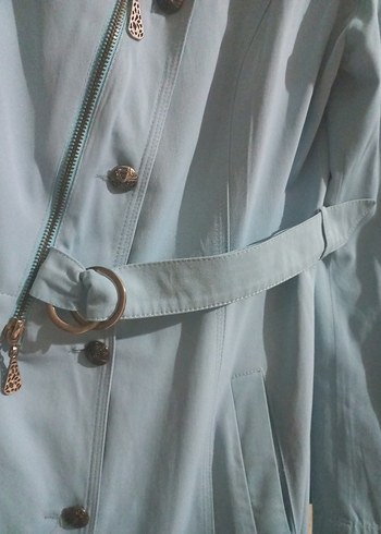 Düğmeli Mavi Uzun Kadın pardösü - Görsel 6