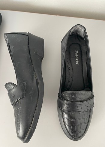 Siyah Yılan Desenli Tokalı Topuklu Kadın Babet - Görsel 2