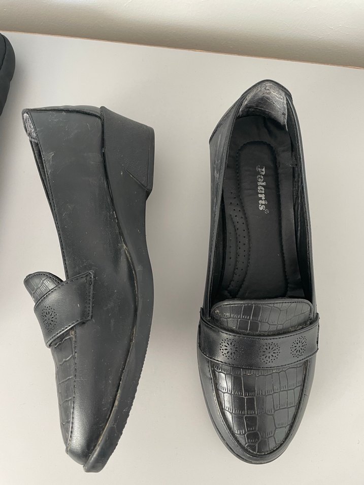 Siyah Yılan Desenli Tokalı Topuklu Kadın Babet - Görsel 2