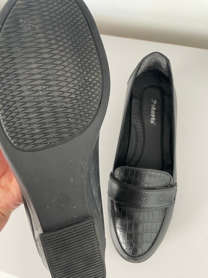 Siyah Yılan Desenli Tokalı Topuklu Kadın Babet - Görsel 3