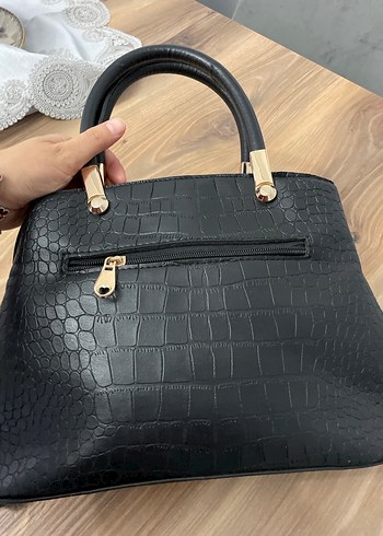 Klasik Siyah Yılan Derisi Desenli Deri Çanta - Görsel 3