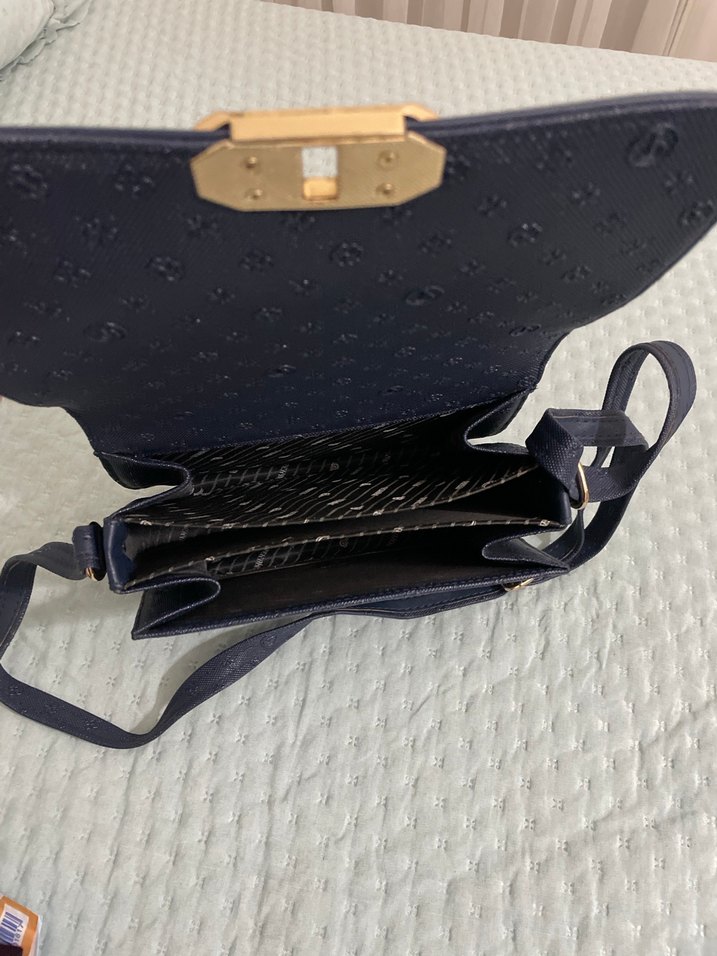 Koyu Mavi Nakışlı Tokalı Kadın Çanta tekbir - Görsel 3