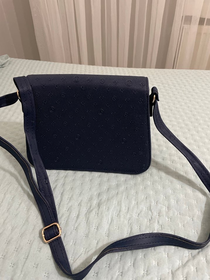 Koyu Mavi Nakışlı Tokalı Kadın Çanta tekbir - Görsel 2