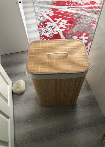 Katlanabilir Dikdörtgen Bambu Çamaşır Sepeti - Görsel 6
