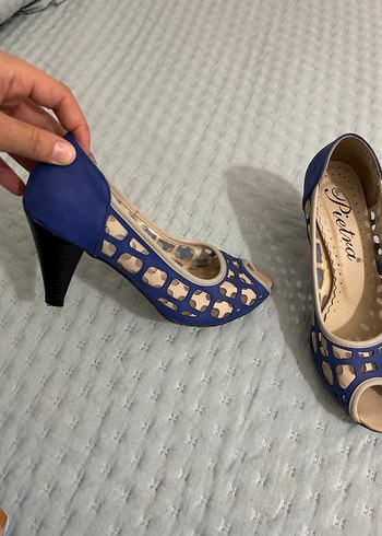 Mavi Desenli Kadın Dolgu Topuklu Ayakkabı - Görsel 2