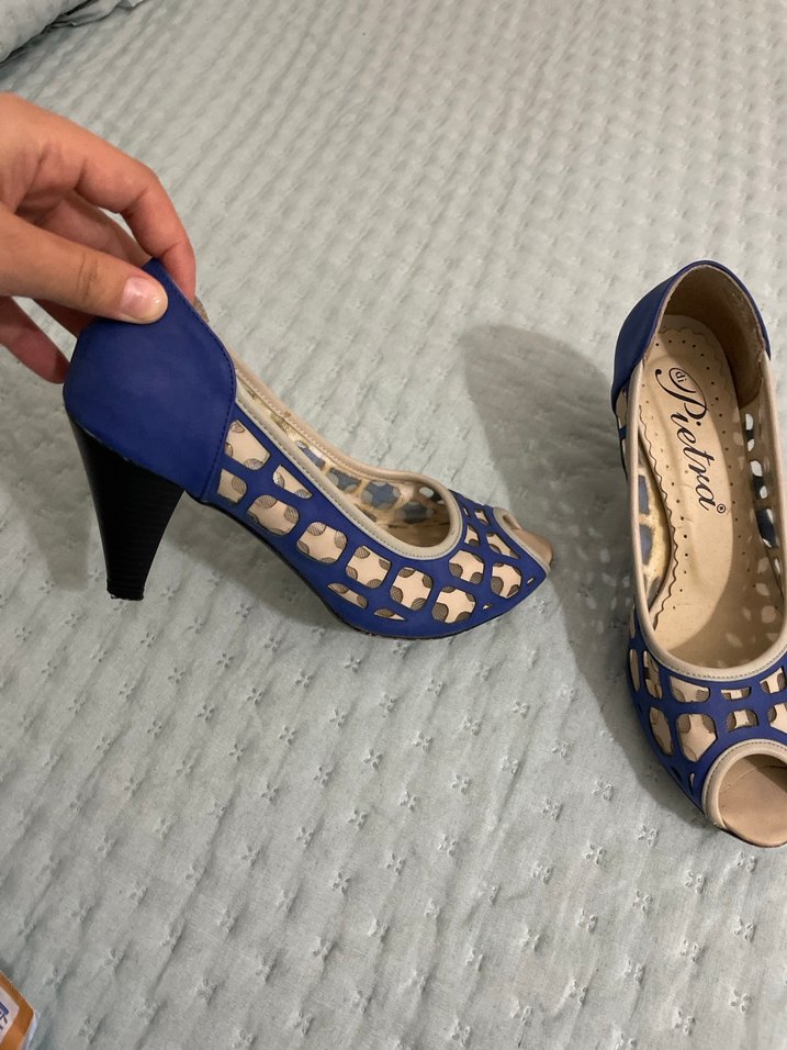 Mavi Desenli Kadın Dolgu Topuklu Ayakkabı - Görsel 2