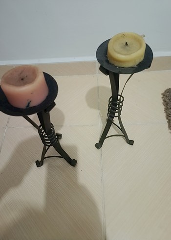 Siyah Metal Mumluk Şam'dan yükseklik 32 cm iki adet