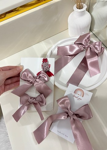 Pembe Saten Fiyonk Saç Aksesuarı - Görsel 2