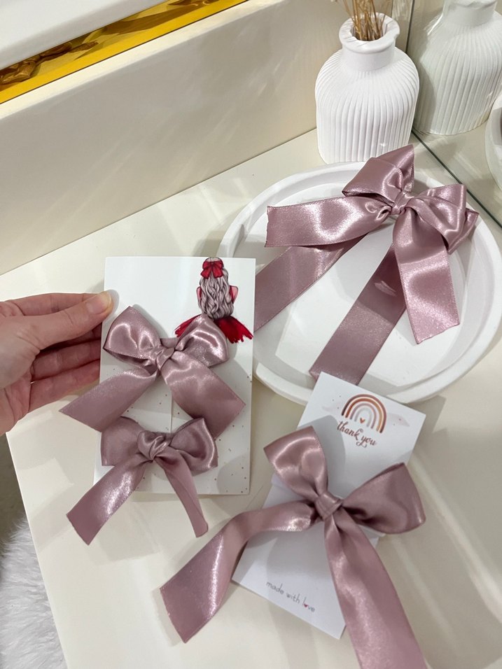 Pembe Saten Fiyonk Saç Aksesuarı - Görsel 2