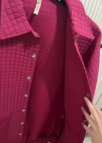 Pembe çıtçıtlı kapitone Kadın Ceket - Görsel 8
