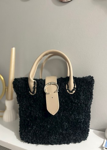 Siyah Örgü Kumaş Kadın Çanta - Görsel 2