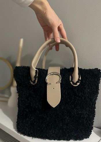 Siyah Örgü Kumaş Kadın Çanta - Görsel 4