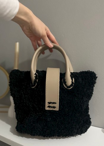 Siyah Örgü Kumaş Kadın Çanta - Görsel 3