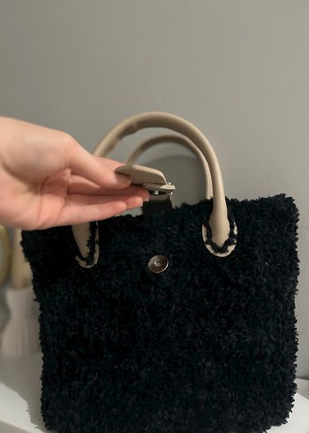 Siyah Örgü Kumaş Kadın Çanta - Görsel 5