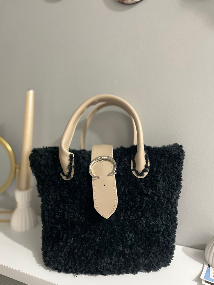 Siyah Örgü Kumaş Kadın Çanta - Görsel 2