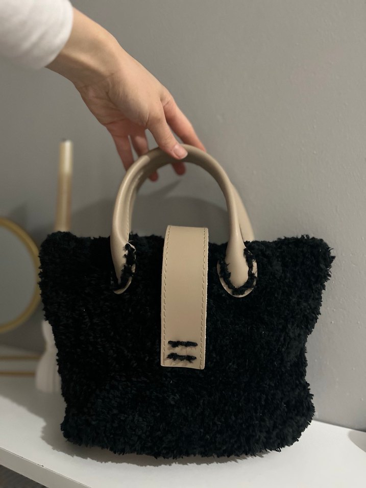 Siyah Örgü Kumaş Kadın Çanta - Görsel 3