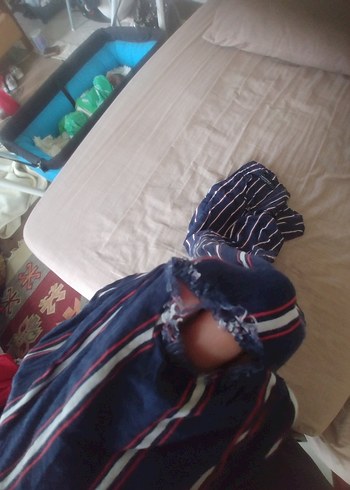 Lacivert Çizgili Pilili Hamile Uzun Elbise - Görsel 2