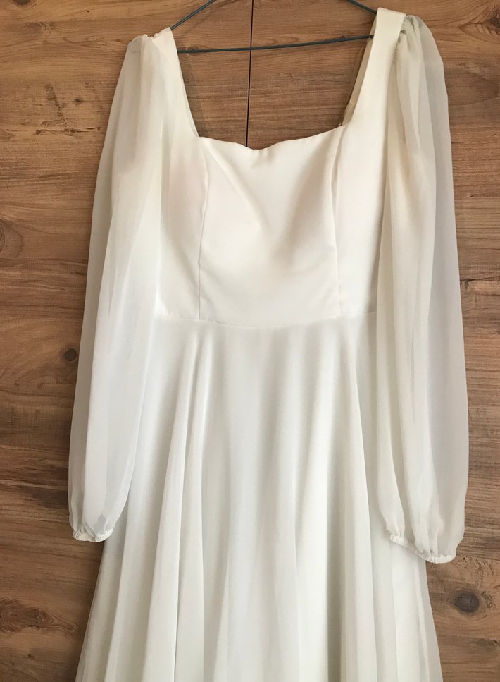 Uzun Kollu Bohem Vintage Beyaz Gelinlik - Görsel 3