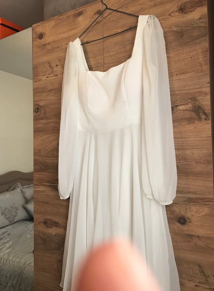 Uzun Kollu Bohem Vintage Beyaz Gelinlik - Görsel 2