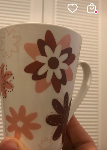 Pastel Kahverengi Çiçek Desenli Kupa - Görsel 2