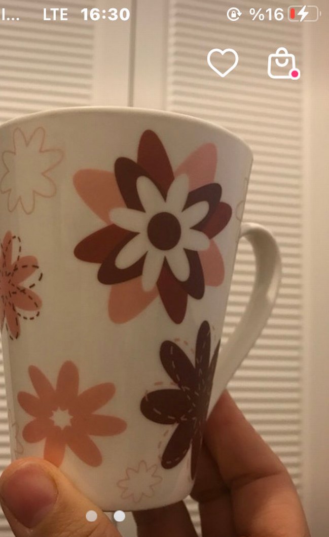 Pastel Kahverengi Çiçek Desenli Kupa - Görsel 2