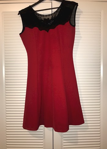 Kırmızı V Yaka Midi Kadın Elbise - Görsel 2