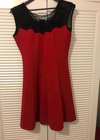 Kırmızı V Yaka Midi Kadın Elbise - Görsel 3