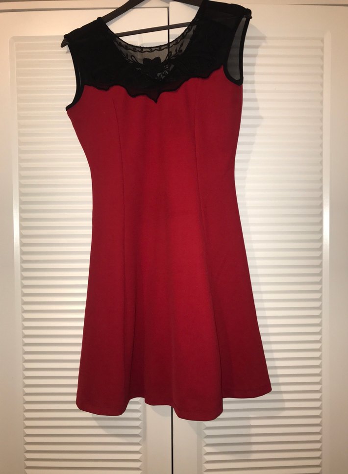 Kırmızı V Yaka Midi Kadın Elbise - Görsel 2